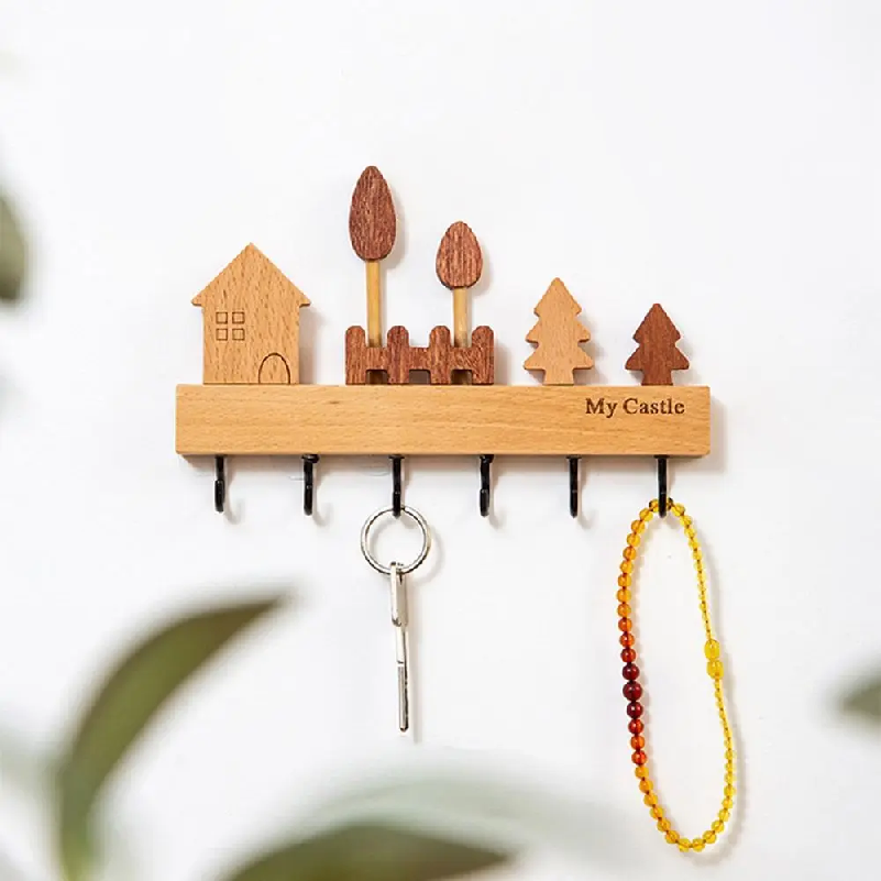 Home Textiles Towel - Porte-clés charmant en bois massif -